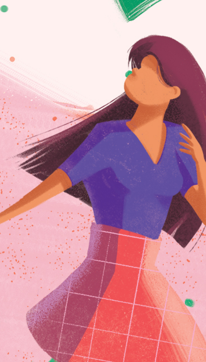 Zoom sur un personnage féminin de l'illustration