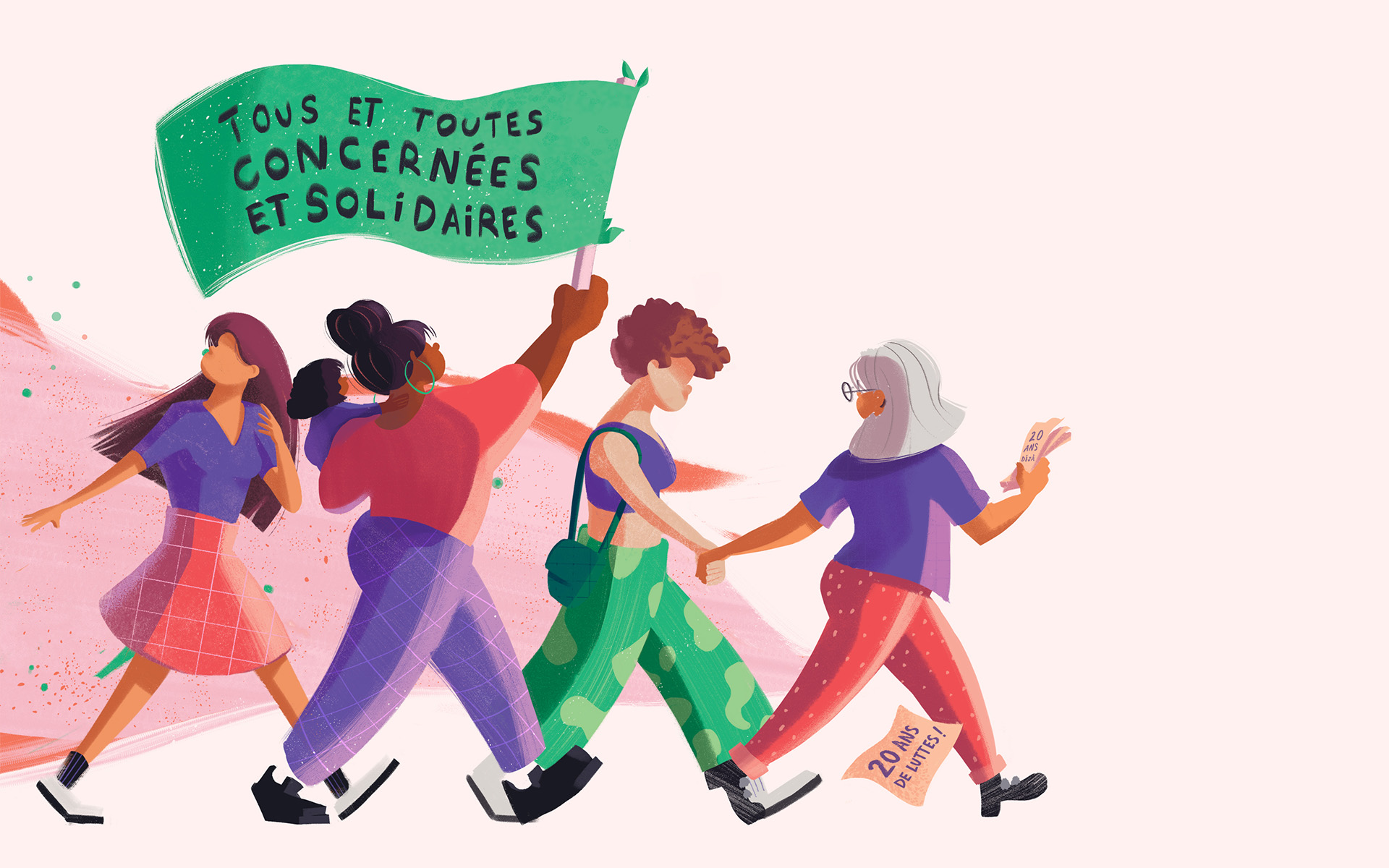 Illustration de 4 femmes qui marchent dans la même direction.