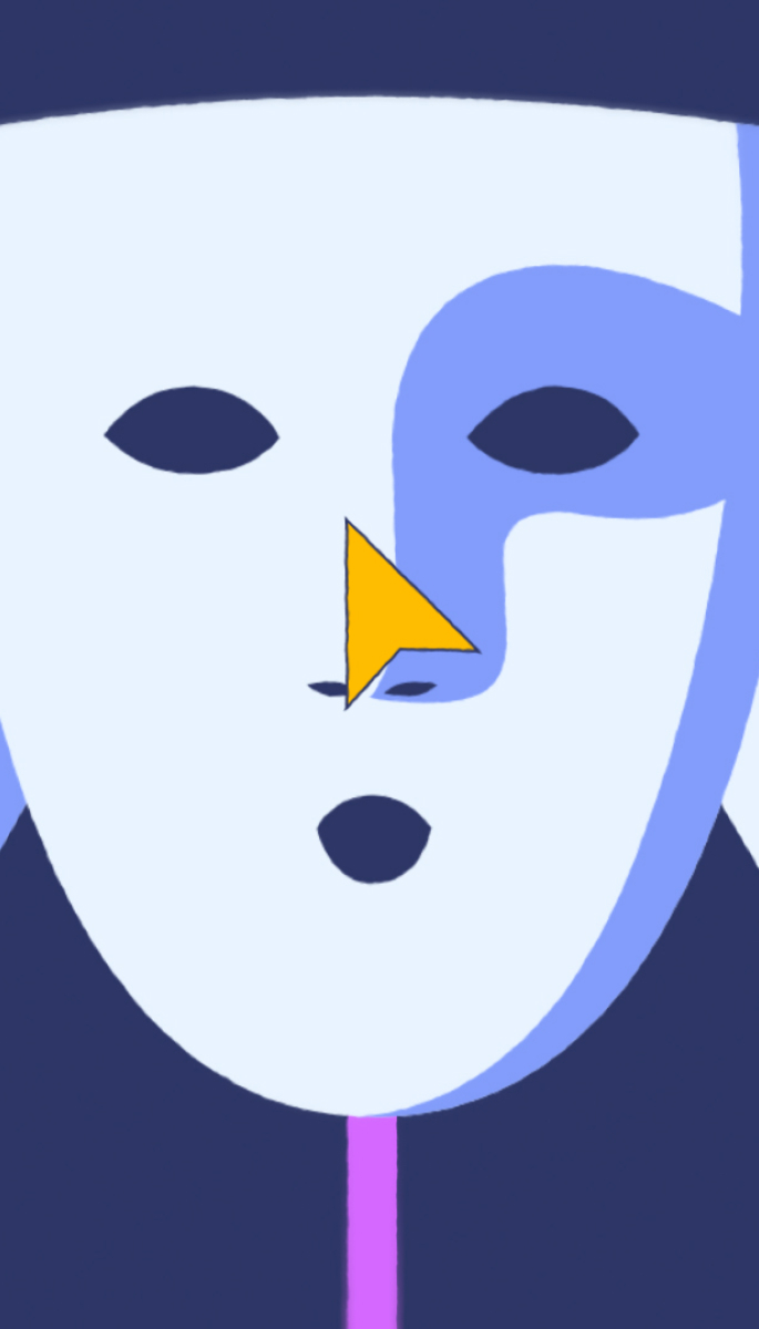 extrait de l'animation. Un masque avec un curseurs d'ordinateur dessus.